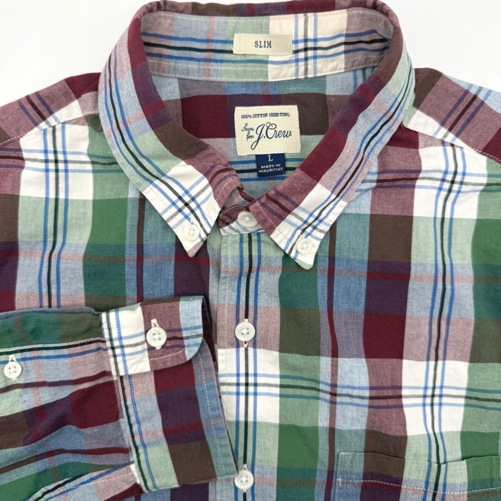 J.Crew Button Down Shirt Mens L Multicolor Plaid Slim Fit Cotton Long Sleeve